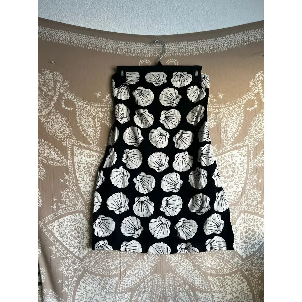 Abercrombie & Fitch Linen Strapless Black & White Strapless Seashell Mini Dress